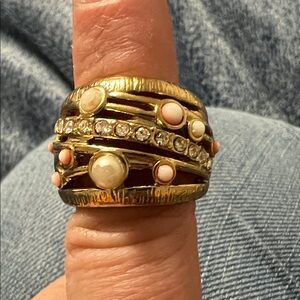 Banana Republic Gold Tone Dome Ring with Pink and Cream Accents